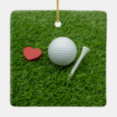 Golfbal op het t-shirt met kerstmanhoed keramisch ornament (Achterkant)