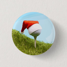 Golfbal op het t-shirt met kerstmanhoed ronde button 3,2 cm