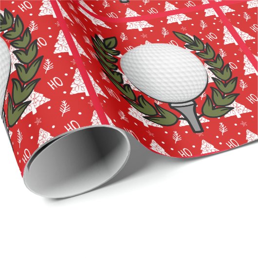 Golfbal op rode kerstboom cadeaupapier (Rol Hoek)