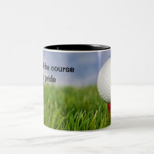 Golfbal op rode Tee met citaat Tweekleurige Koffiemok