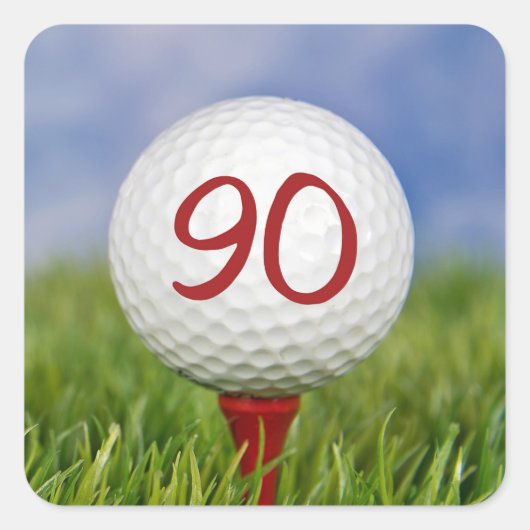 golfbal op rood t-shirt 90e verjaardag vierkante sticker (Voorkant)