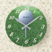 Golfbal op T-shirt Green Monogrammed Golfer Clock Ronde Klok