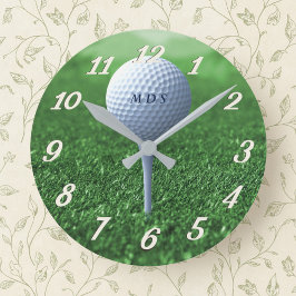 Golfbal op T-shirt Green Monogrammed Golfer Clock Ronde Klok
