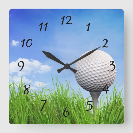 Golfbal op t-shirt vierkante klok (Voorkant)