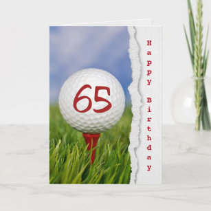 golfbal op t - shirt voor 65ste verjaardag kaart