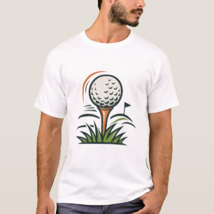 Golfbal op Tee Gras Vlag Sport Logo Ontwerp T-shirt