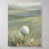 Golfbal op Tee Landschap Muurkunst Poster (Voorkant)