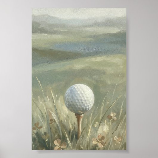 Golfbal op Tee Landschap Muurkunst Poster (Voorkant)