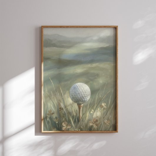 Golfbal op Tee Landschap Muurkunst Poster