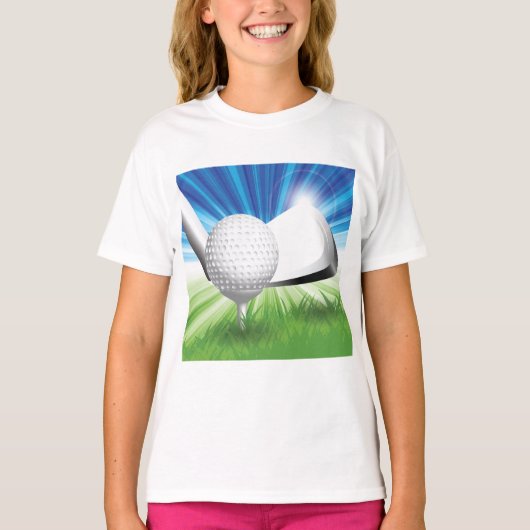 Golfbal op Tee met Driver Club T-shirt (Voorkant)