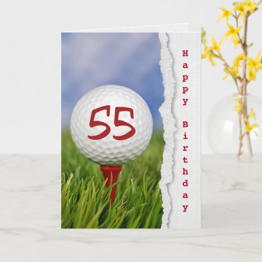 golfbal op tee voor 55ste verjaardag kaart (Gele Bloem)
