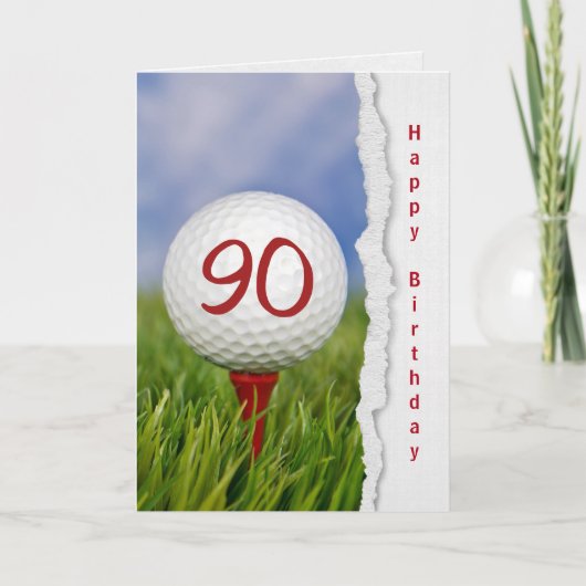 golfbal op tee voor 90ste verjaardag kaart (Voorkant)