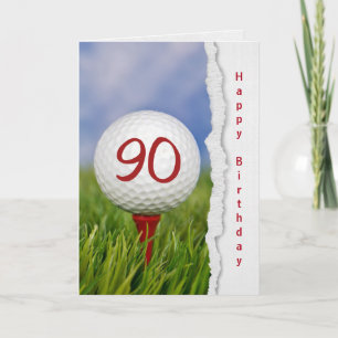 golfbal op tee voor 90ste verjaardag kaart