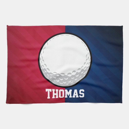 Golfbal; rood, wit en blauw theedoek (Horizontaal)