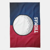 Golfbal; rood, wit en blauw theedoek (Verticaal)