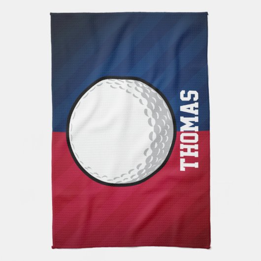 Golfbal; rood, wit en blauw theedoek (Verticaal)