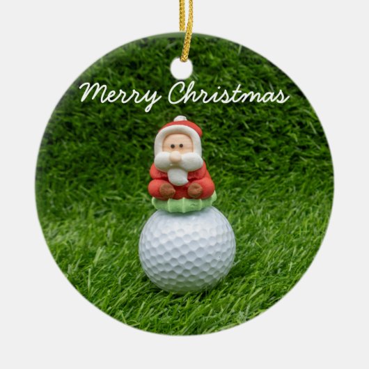 Golfbal Santa Claus is op groen gras kerstmis Keramisch Ornament (Voorkant)