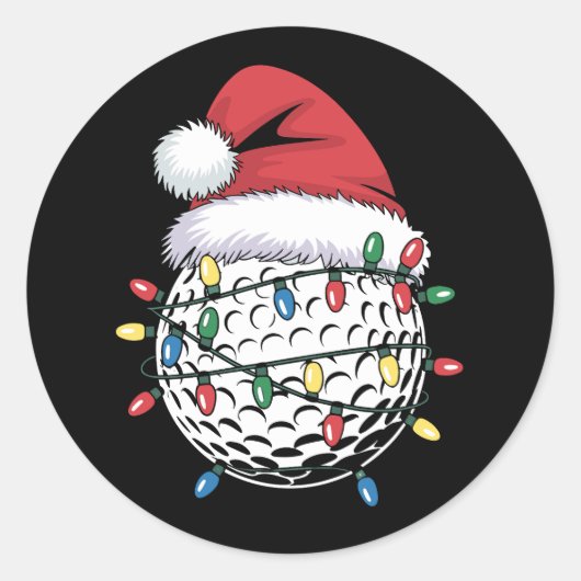 Golfbal Santa Hat Kerst Golfen Xmas Lights Ronde Sticker (Voorkant)