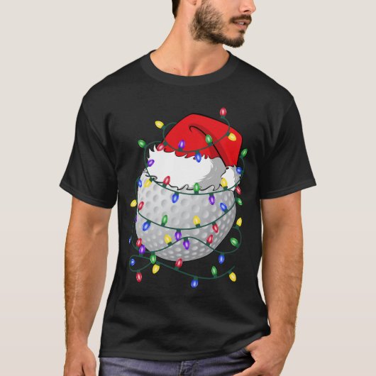 Golfbal Santa Hat Kerst Golfen Xmas Lights T-shirt (Voorkant)