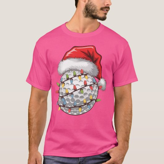 Golfbal Santa Hat Kerstboom Lights Golfen T-shirt (Voorkant)