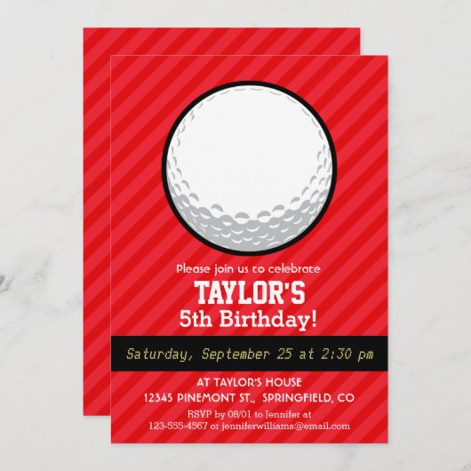 Golfbal; Scarlet Red Stripes Kaart (Voorkant / Achterkant)