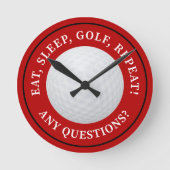 Golfbal Sport Golf Quote Modern Grappig Rood Ronde Klok (Voorkant)