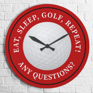 Golfbal Sport Golfen Citaat Modern Grappig Rood Ronde Klok
