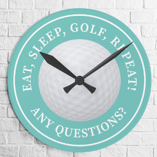Golfbal Sport Golfen Citaat Modern Moppen Teal Ronde Klok