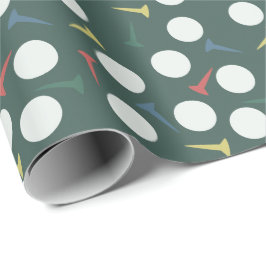 Golfbal & Tee Patroon Donkergroen Cadeaupapier