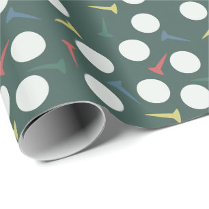 Golfbal & Tee Patroon Donkergroen Cadeaupapier