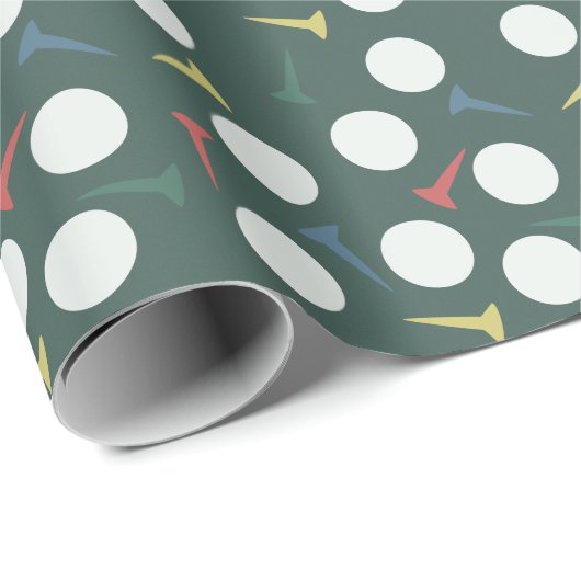 Golfbal & Tee Patroon Donkergroen Cadeaupapier (Rol Hoek)