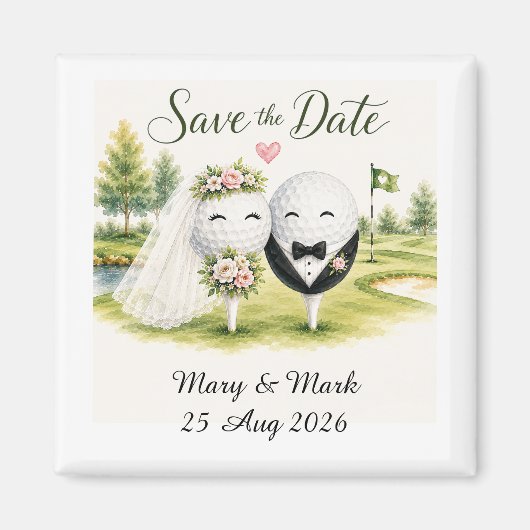 Golfbal Trouw Save the date Magneet (Voorkant)