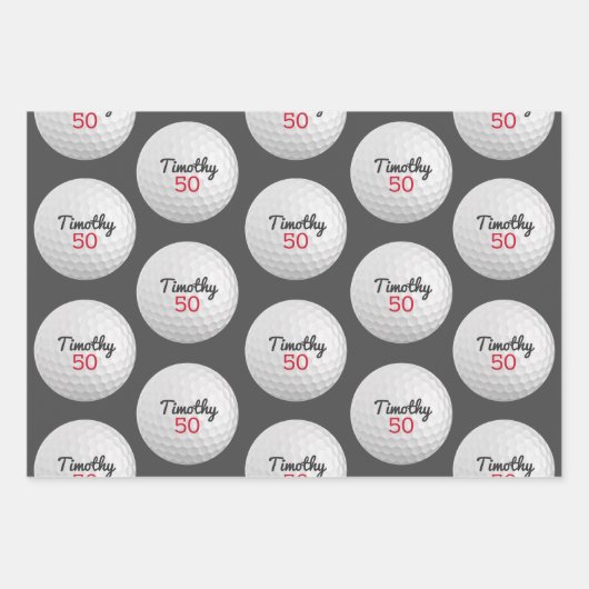 Golfbal Verjaardagsfeestje - 50ste of ander jaar Inpakpapier Vel (Voorkant 3)