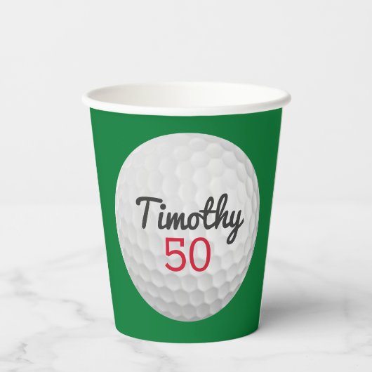 Golfbal Verjaardagsfeestje - 50ste of ander jaar Papieren Bekers (Achterkant)