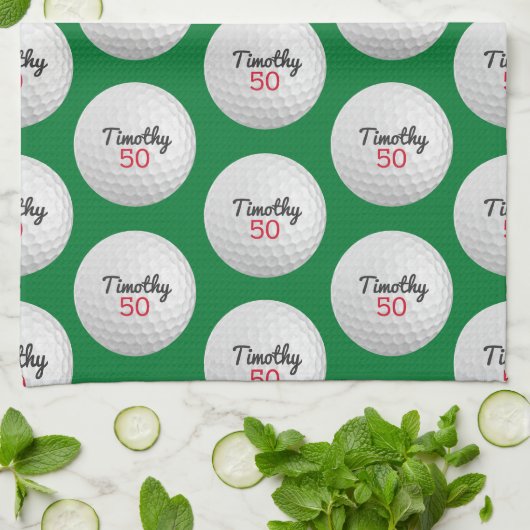 Golfbal Verjaardagsfeestje - 50ste of ander jaar Theedoek (Gevouwen)