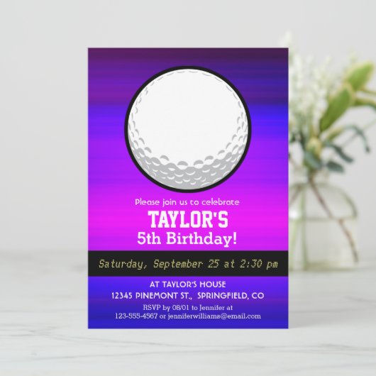 Golfbal; Vibrant Violet Blue en Magenta Kaart (Staand voorkant)