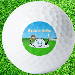 Golfbal viert hole-in-one met champagne en trofee golfballen