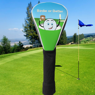 Golfbal viert hole-in-one met champagne en trofee golfheadcover