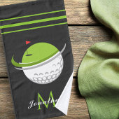 Golfbal & Vlag Aangepaste Naam Monogram Gestreept  Handdoek
