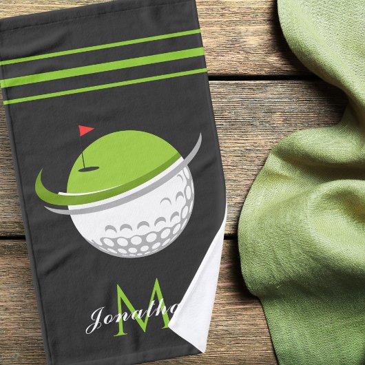 Golfbal & Vlag Aangepaste Naam Monogram Gestreept  Handdoek