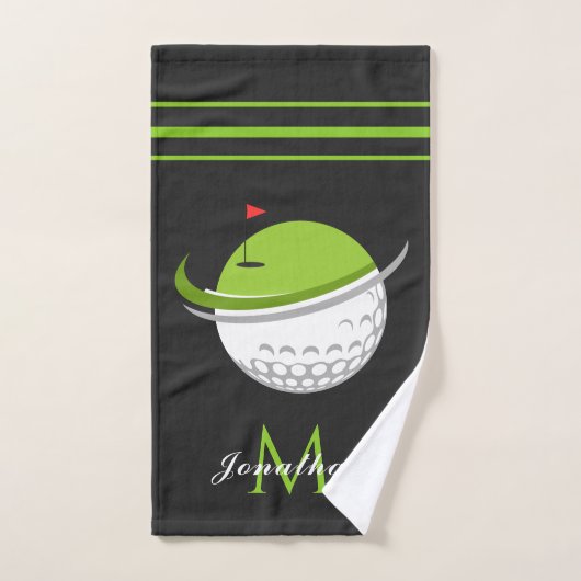 Golfbal & Vlag Aangepaste Naam Monogram Gestreept  Handdoek (Handdoek)