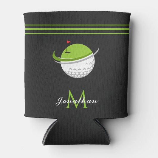 Golfbal & vlag Initiaal Aangepaste naam gestreept Blikjeskoeler (Voorkant)