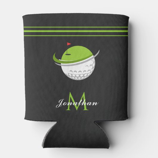 Golfbal & vlag Initiaal Aangepaste naam gestreept  Blikjeskoeler (Achterkant)