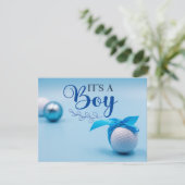 Golfbal voor baby Boy komt met Blue Ribbon Kaart (Staand voorkant)