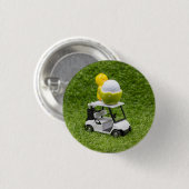 Golfbal voor paasvakantie met golfkarretje ronde button 3,2 cm (Voorkant /achterkant)