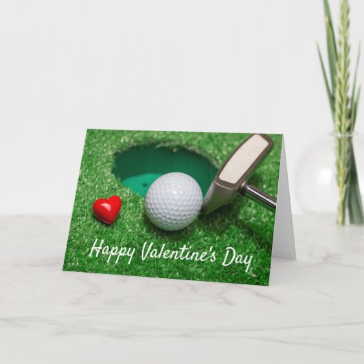 Golfbal voor Valentijnsdag stuurt liefde naar golf Feestdagen Kaart (Voorkant)
