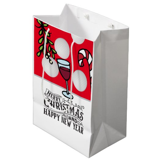 Golfbal Wijn Mistletoe voor Golfer Kerst Medium Cadeauzakje (Voorkant Gekanteld)