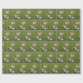 Golfbal wijnglas met putter cadeaupapier (Vlak)