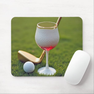 Golfbal wijnglas met putter muismat