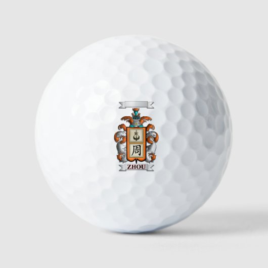 Golfbal Zhou Achternaam En Schild Golfballen (Voorkant)